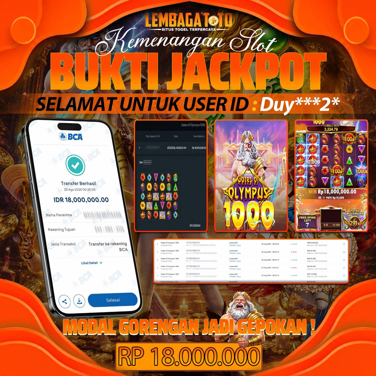 BUKTI JACKPOT 25  AUGUSTUS 18,000,000 - LUNAS