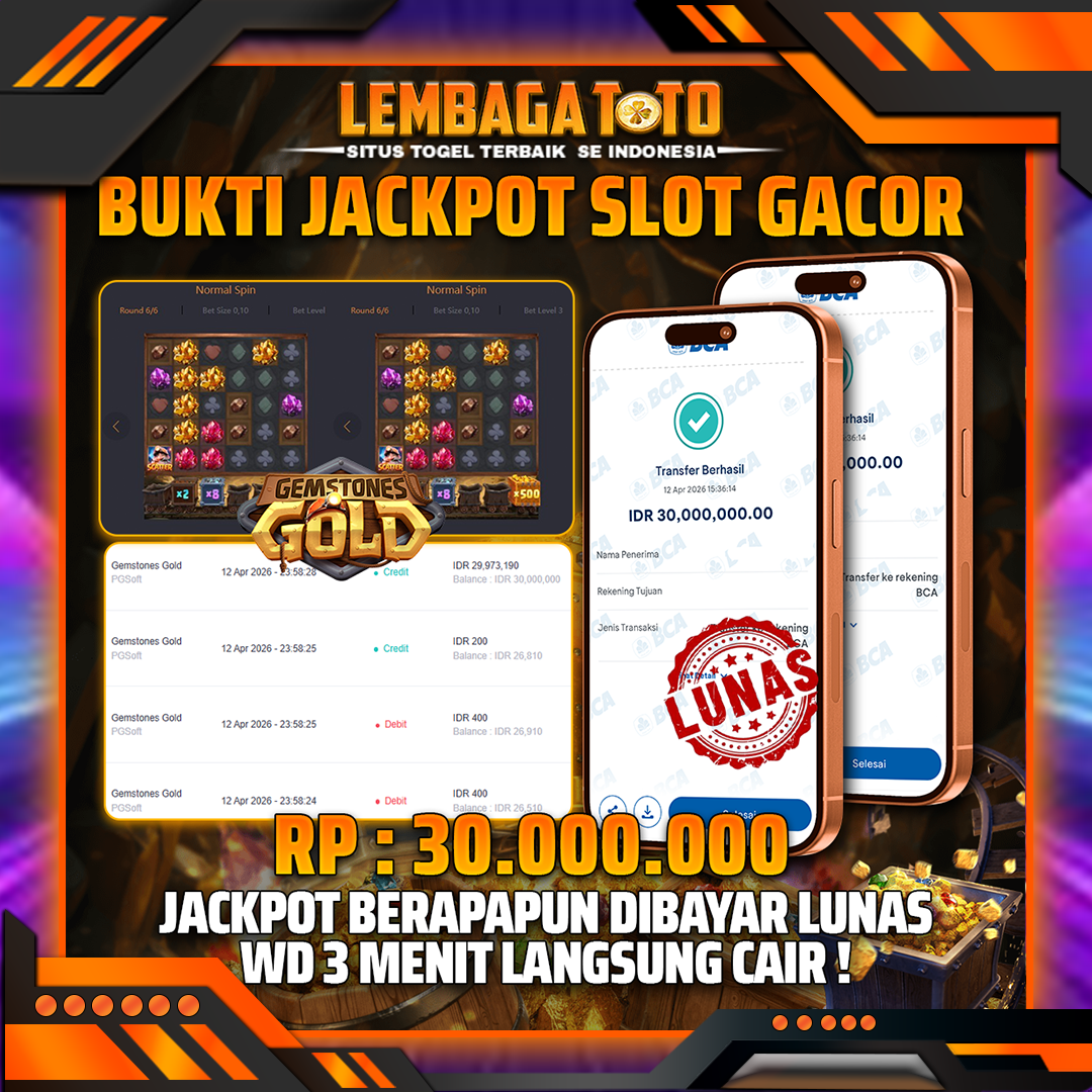 BUKTI JACKPOT 13 APRIL LEMBAGATOTO GEMSTONES GOLD 30,000,000- LUNAS