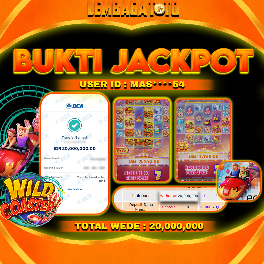 BUKTI JACKPOT 04 MARET LEMBAGATOTO WILD COASTER Rp 20,000,000,- LUNAS