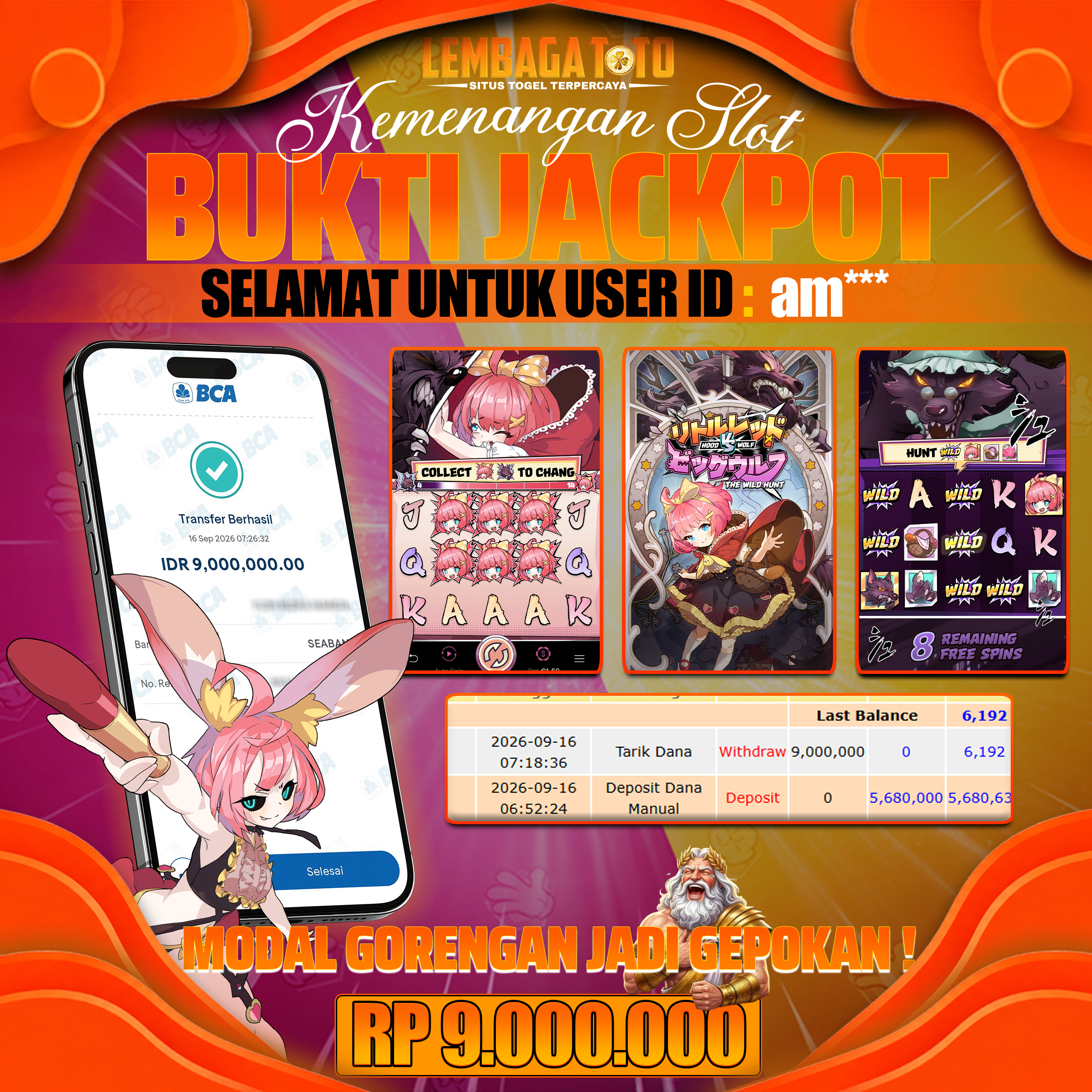BUKTI JACKPOT 17 SEPTEMBER HOLD VS WOLF 9,000,000 - LUNAS