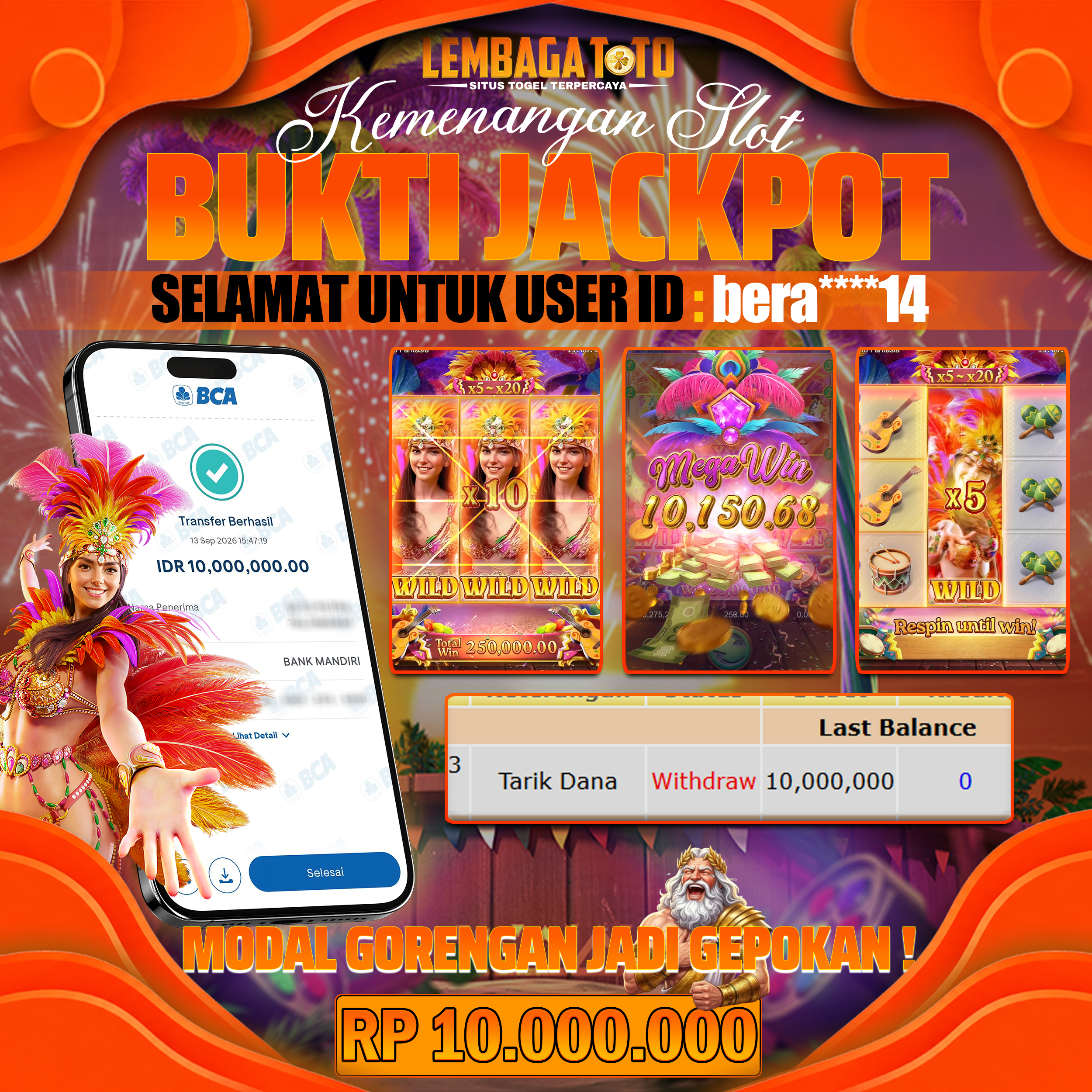 BUKTI JACKPOT 14 SEPTEMBER RIO FANTASIA 10,000,000 - LUNAS