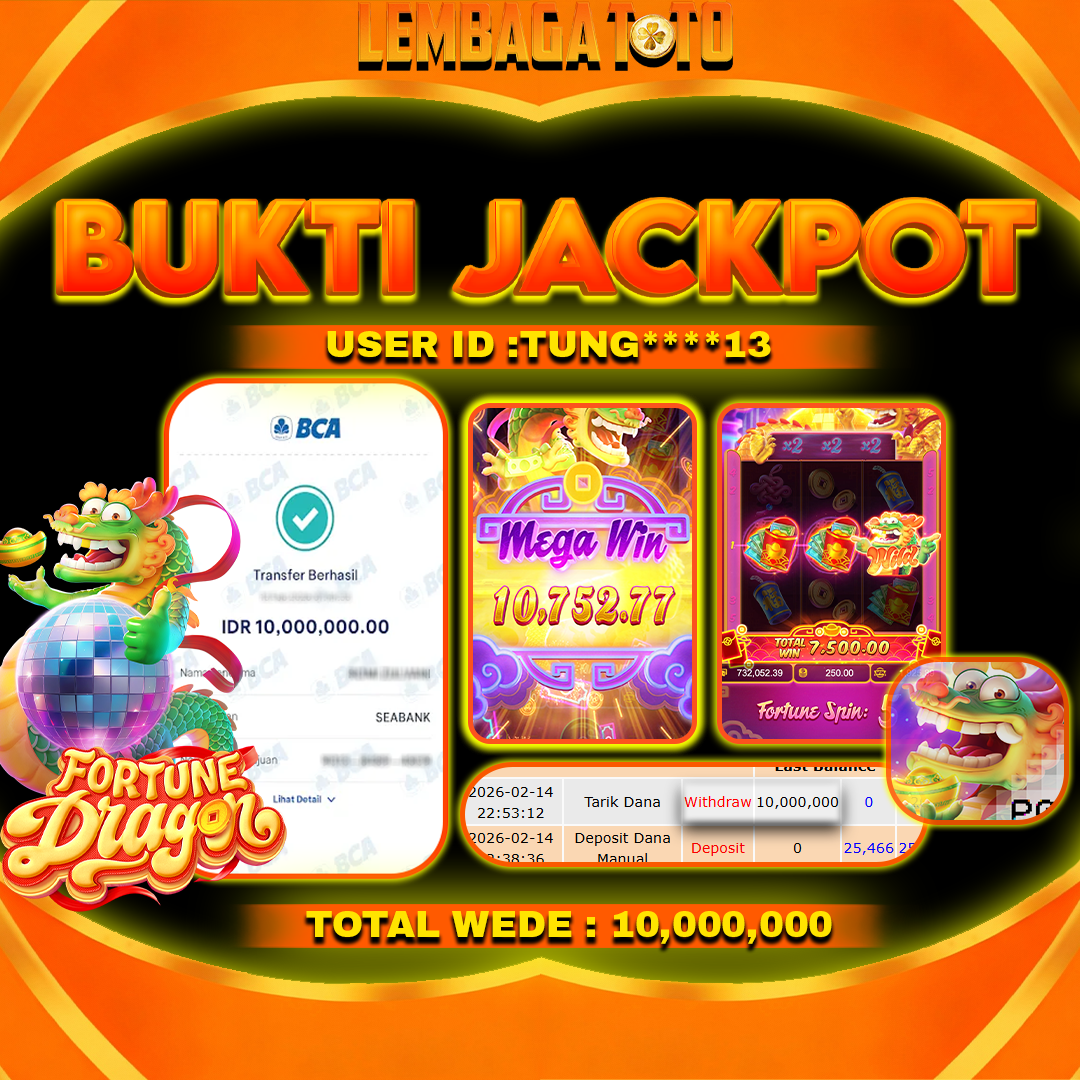 BUKTI JACKPOT 01 MARET LEMBAGATOTO FORTUNE DRAGON Rp 10,000,000,- LUNAS