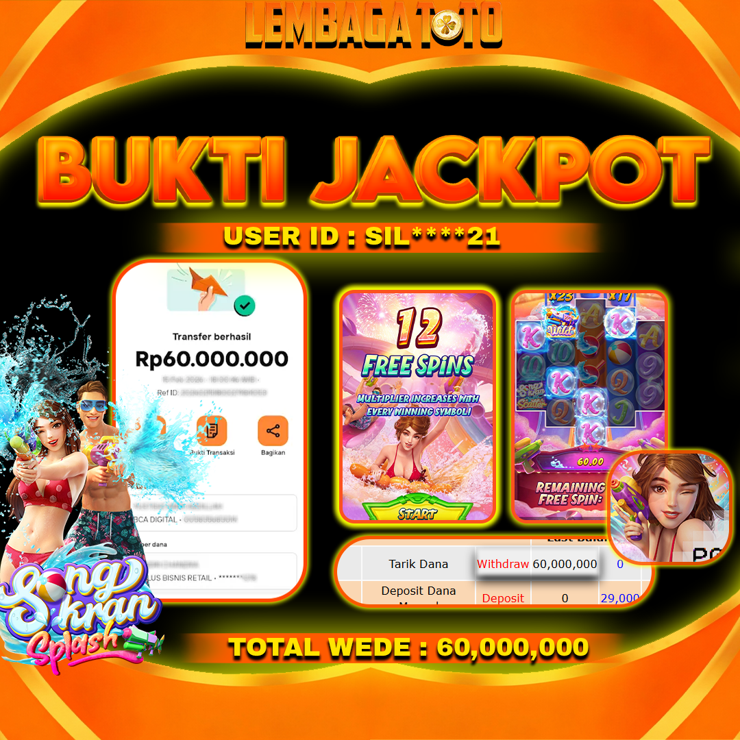 BUKTI JACKPOT 14 MARET LEMBAGATOTO SONGKRAN SPLASH 60,000,000 - LUNAS