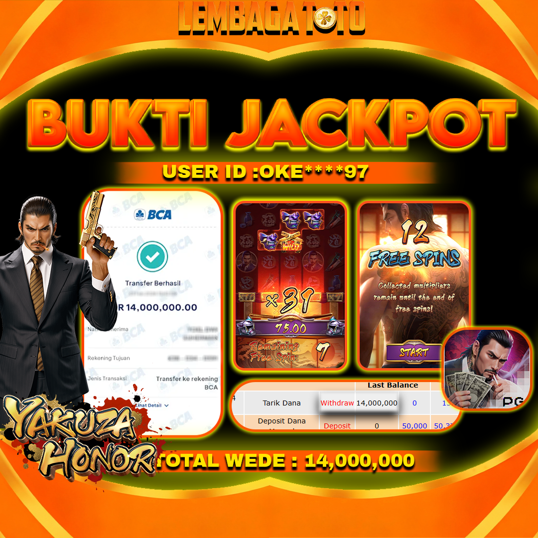 BUKTI JACKPOT 25 FERBUARY LEMBAGATOTO YAKUZA HONOR  Rp 14,000,000 ,- LUNAS