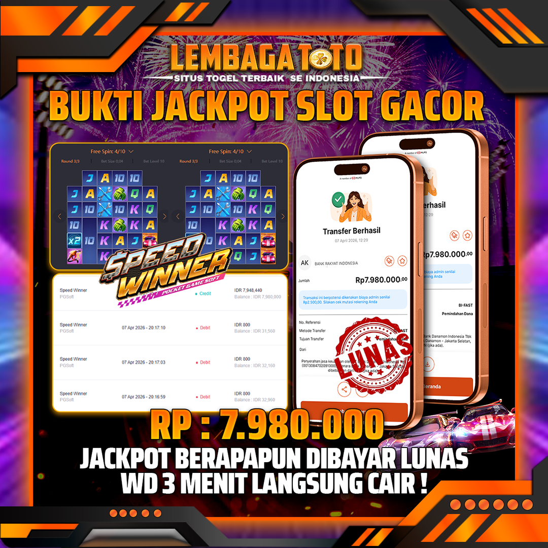 BUKTI JACKPOT 08 APRIL LEMBAGATOTO SPEED WINNER 7,980,000- LUNAS