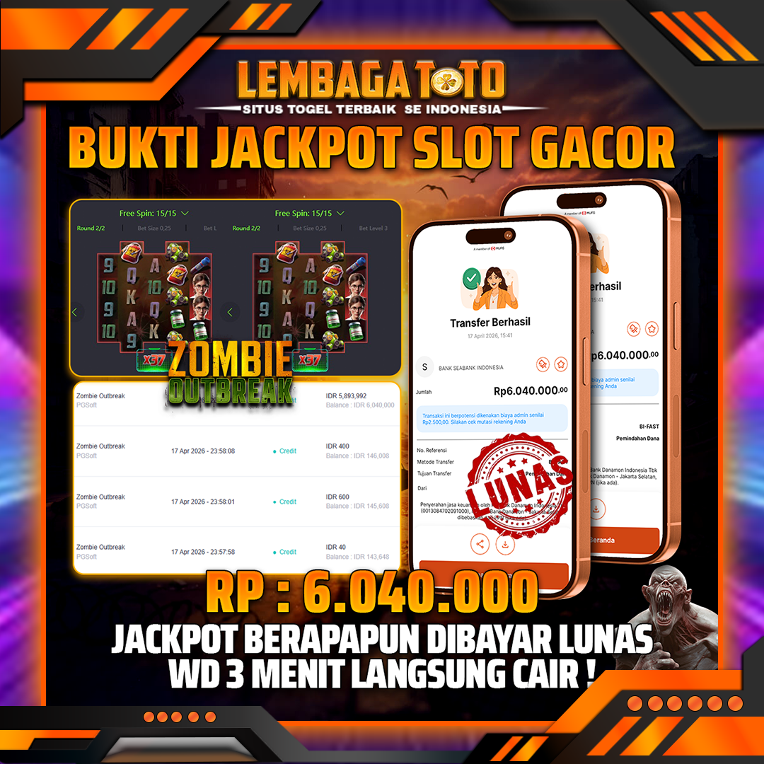 BUKTI JACKPOT 18 APRIL LEMBAGATOTO ZOMBIE OUT BREAK 6,040,000- LUNAS