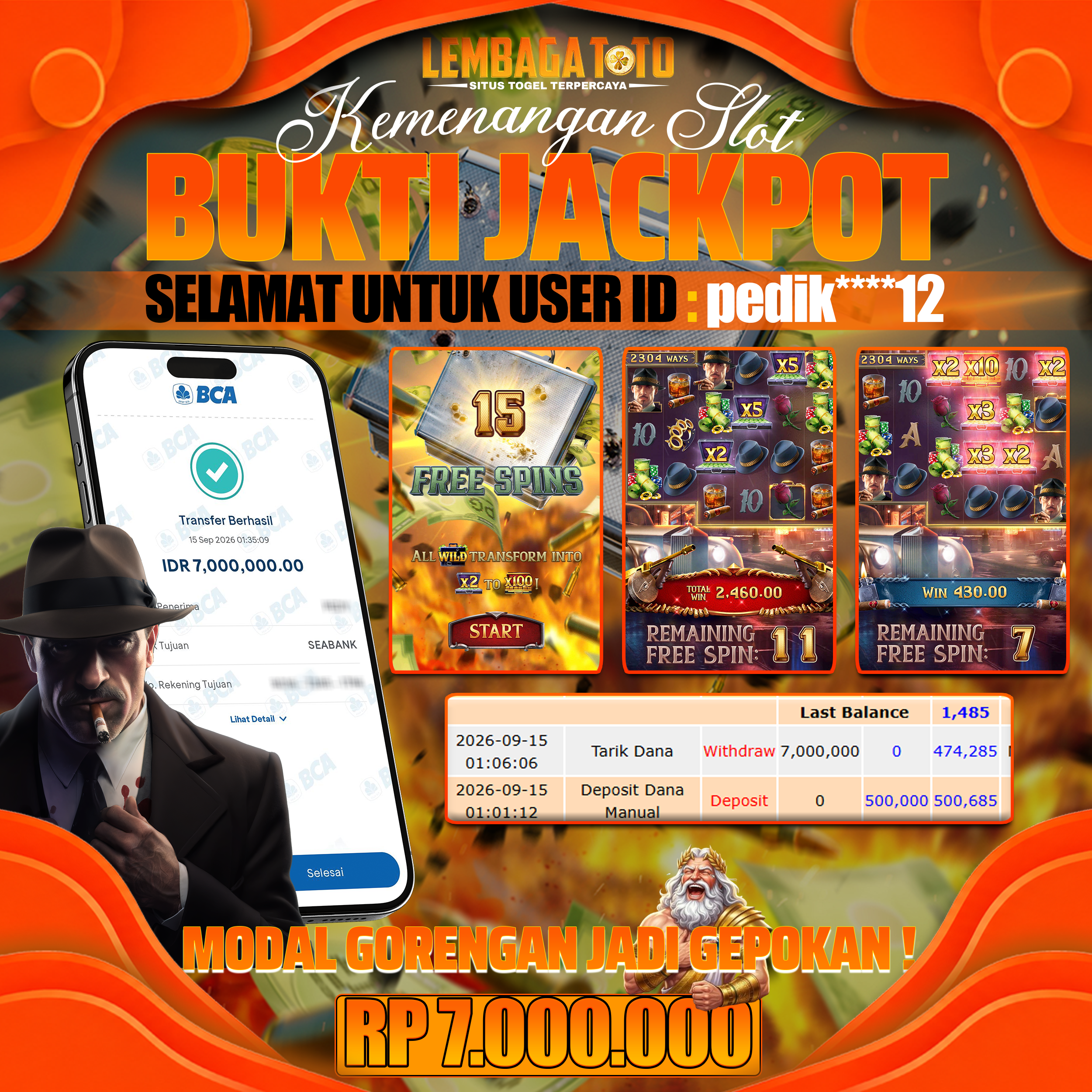 BUKTI JACKPOT 15 SEPTEMBER MAFIA MAYHEM 7,000,000 - LUNAS